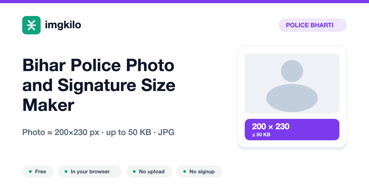 Bihar Police Photo and Signature Size Maker