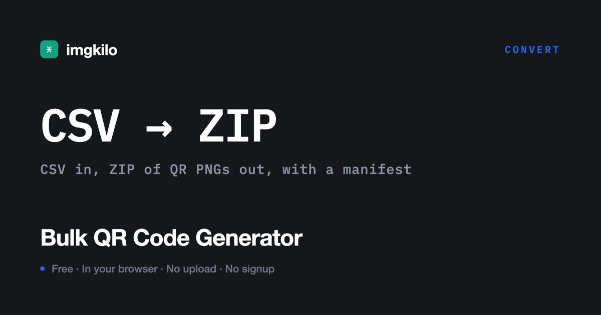 Bulk QR code generator, CSV in and ZIP out