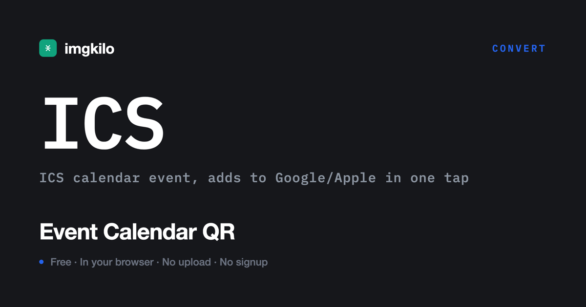 Event QR code that drops into Apple Calendar and Google Calendar