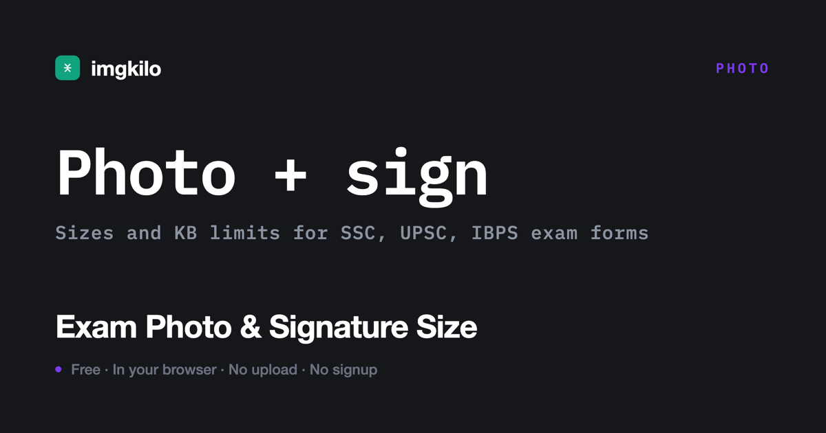 Exam photo & signature sizes
