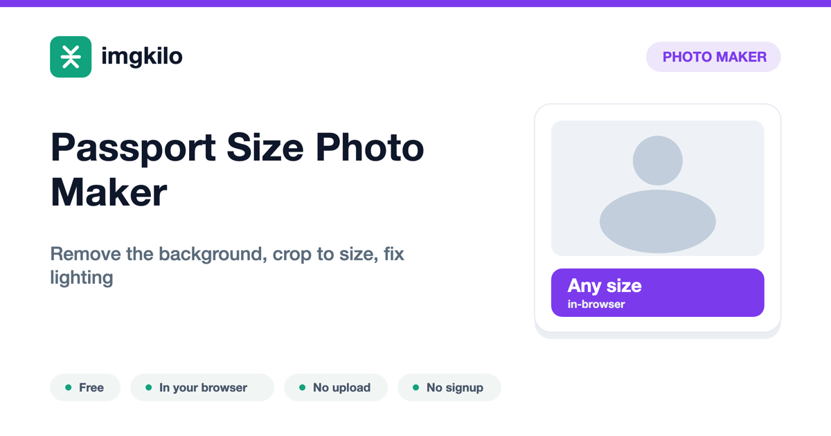 Passport size photo maker, free and private