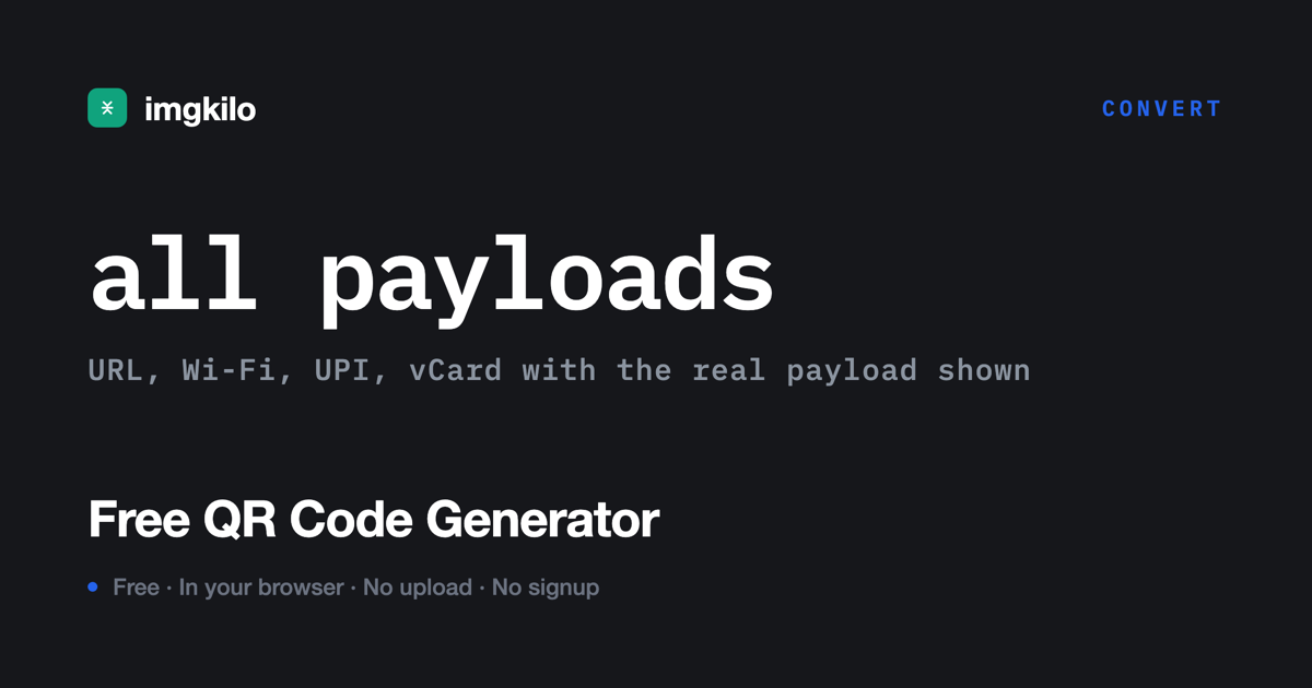 Free QR code generator with real payload preview
